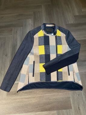 BCBG MaxAzria Jakob Jacket Womens XXS Multi Patchwork Asymmetrical Casual Blazer